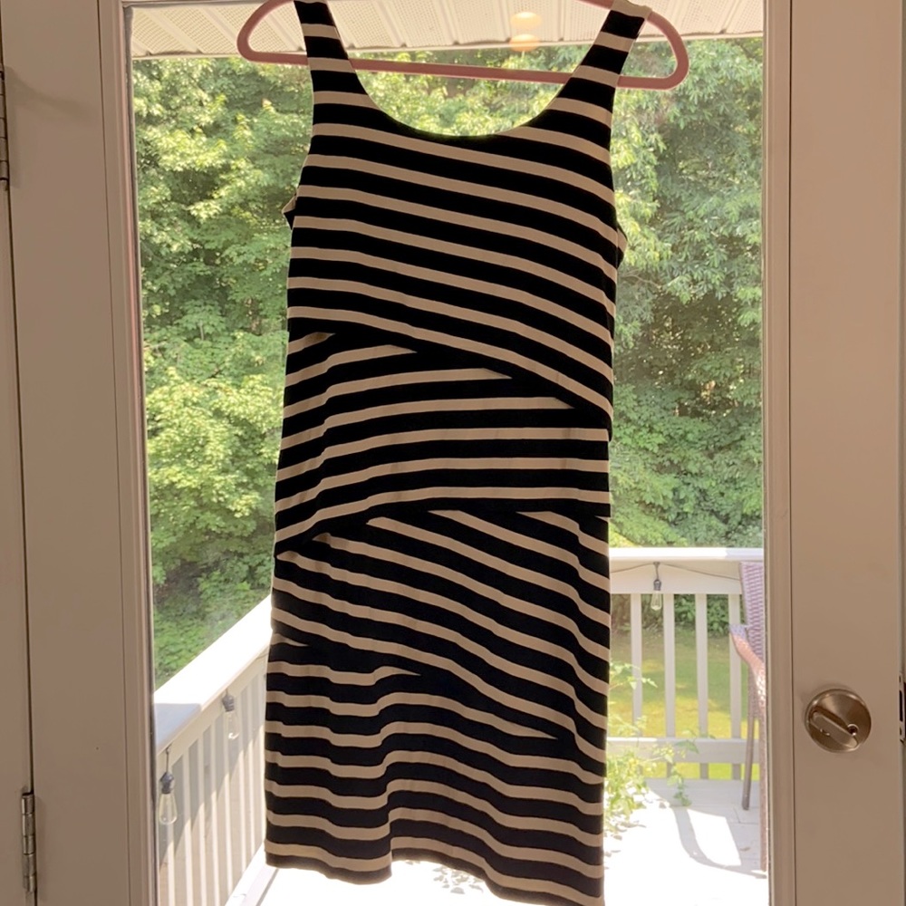 Loft Black and Tan stripe dress